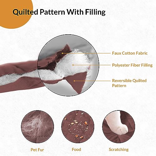 Imperial Rooms Sofa Cover 1 Seater Reversible Quilted Couch Covers Waterproof Adjustable Elastic Straps Sofa Slipcovers Sofa Covers For Pets And Kids (Brown-Beige) - Image 4