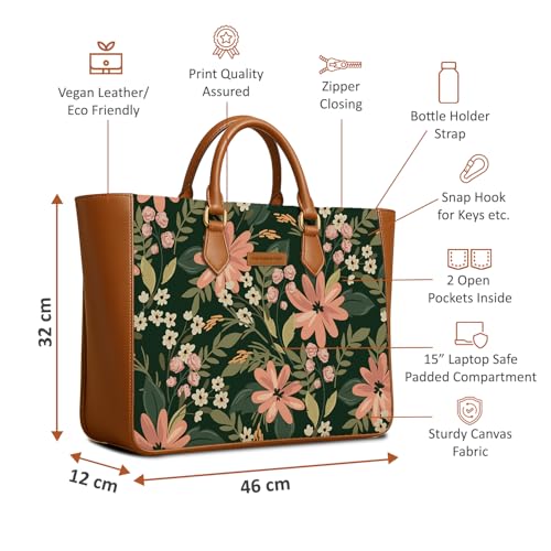 Image of The Purple Tree Handcrafted Women's Tote Bag with Vegan Leather Handles & Indian Prints, Shoulder Tote Bag and Handbag for Office and College (Pack of 1)