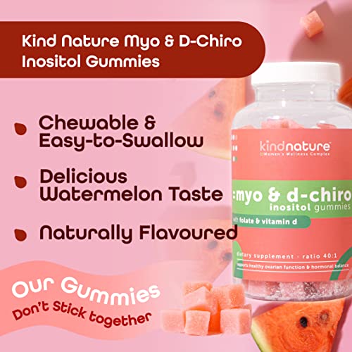 Kind Nature Myo-Inositol & D-Chiro Inositol Gummies With Vitamin D & Folate - Ideal 40:1 Ratio - Fertility Supplements For Women - Menstrual, Conception, Pcos & Hormone Balance Support - 30 Day Supply #TOP4