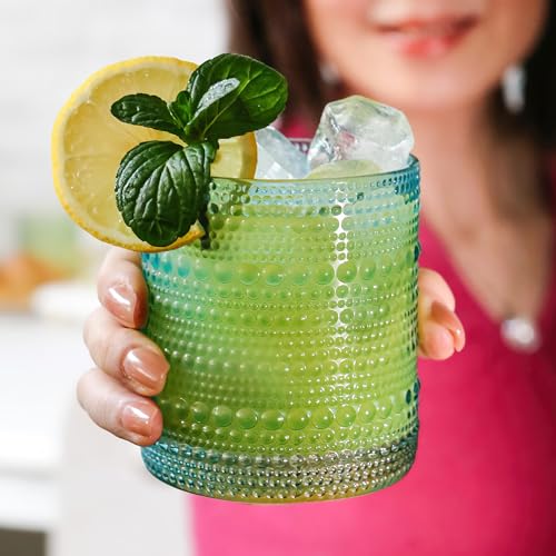 Image of Kate Aspen Hobnail Beaded Drinking Glasses Vintage Glassware Set | Cocktail Glass Set, Juice Glass, Water Cups | Makes A Great Hostess Gift, Gift for Newlyweds (Aqua Blue)