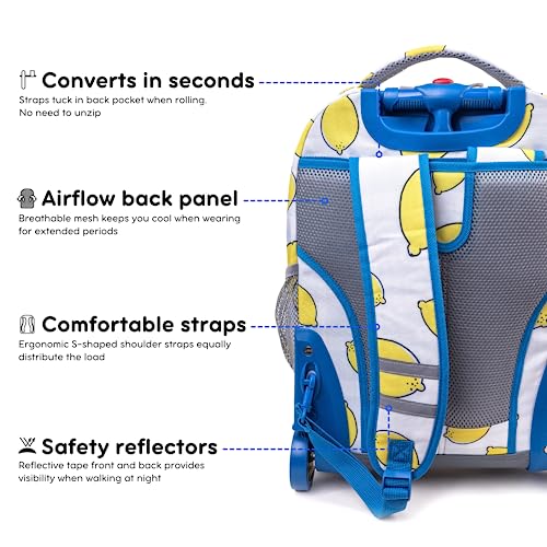 Image of J World Sunrise Kids Rolling Backpack with Wheels for Girls Boys, Roller Bookbag for School, 18 x 13 x 9 Inches, Lemona