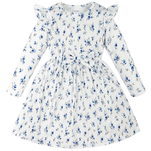 Girls Long Sleeve Dress - Ruffle Bowknot Toddler Party Dress Kids Fall Winter Clothes Cute Pattern Playwear Outfit