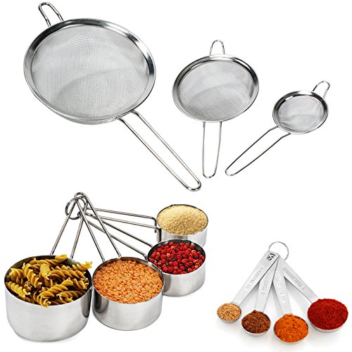 Fine Mesh Strainer Set - 11 Piece Set - Sifter Set - Stainless