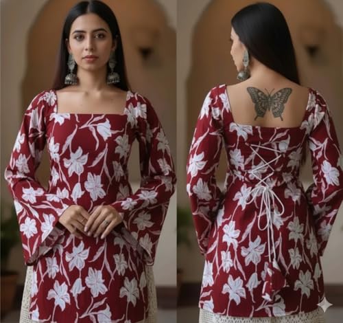 Image of Womens Pure Cotton Regular Floral Printed Top for Women