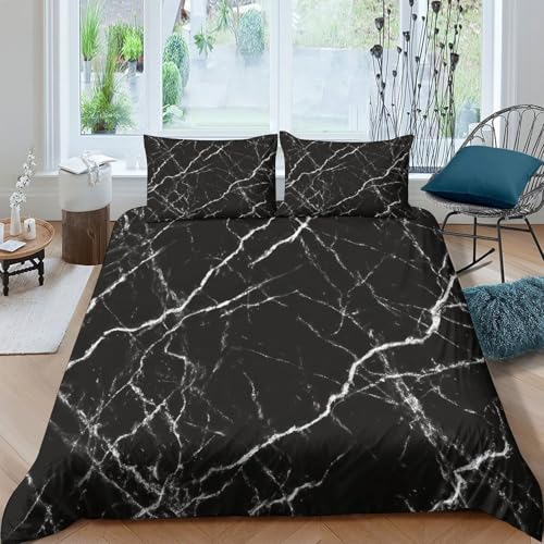 Housse de couette hypoallergique marbre noir lit simple microfibre douce