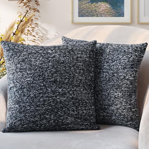 OLSUNOR Chenille Throw Pillow Covers 18x18 Inch Set of 2, Square Decorative Pillow Cover w/Hidden Zipper, Spray-Dyed Yarn Boho Farmhouse Accent Pillow Cases for Couch, Sofa, Bed, Car, Living Room