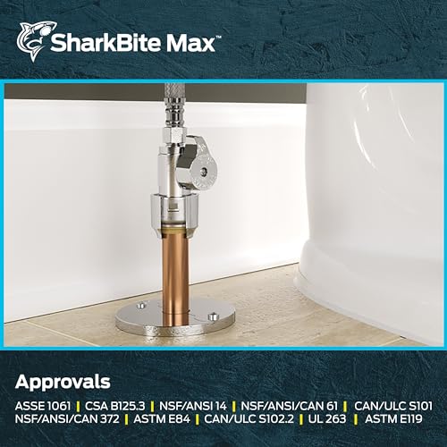 Image of SharkBite Max 1 /2 x 1 /4 Inch Compression Straight Stop Valve, Quarter Turn, Push to Connect Brass Plumbing Fitting, PEX Pipe, Copper, CPVC, PE-RT, HDPE, UR23337