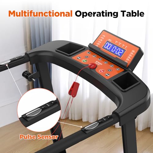 Treadmills for Seniors with Long Handrails, Foldable Treadmill for Home Use - Bluetooth App Connect & Heart Rate Monitor, Safe for Elderly & Family