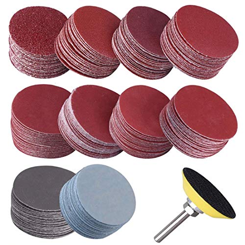Image of DIY Crafts 25mm 1 inchinch Sander Disc Sanding Discs Paper with Abrasive Polish Pad Plate + 1 /4 Inch Shank for Rotary Grits 60 /80 /100 /120 /240 (Pack Of 75 Pcs Combo, Silver Brawn & Hook & Loop)