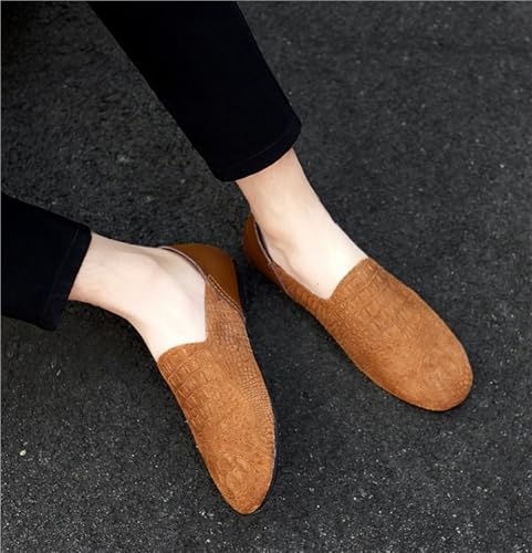 Men's Loafers Rubber Sole Round Toe Faux Snake Print Stitching Details Slip Resistant Comfortable Flat Heel4