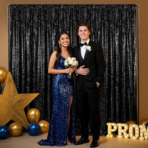Image of Black Backdrop Curtains for Parties 2 Panels 2ftx8ft Sequin Birthday Backdrop Seamless Photography Background Halloween Decoration