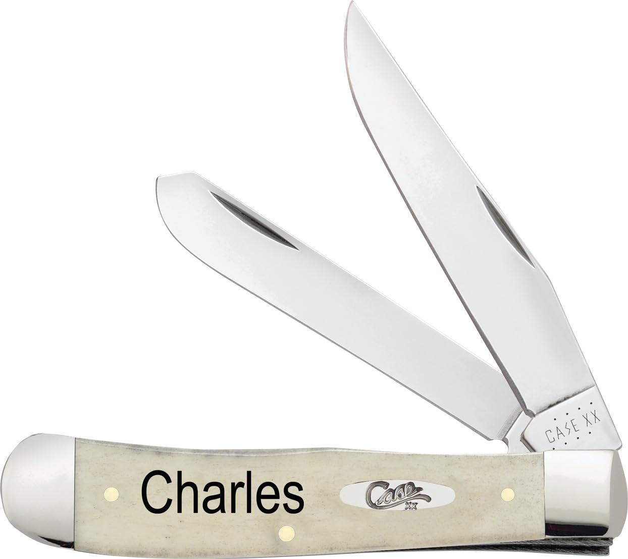 XX WR Pocket Knife (Personalized) Natural Bone Trapper Item #1445E - (6254 SS) - Length Closed: 4 1/8 Inches