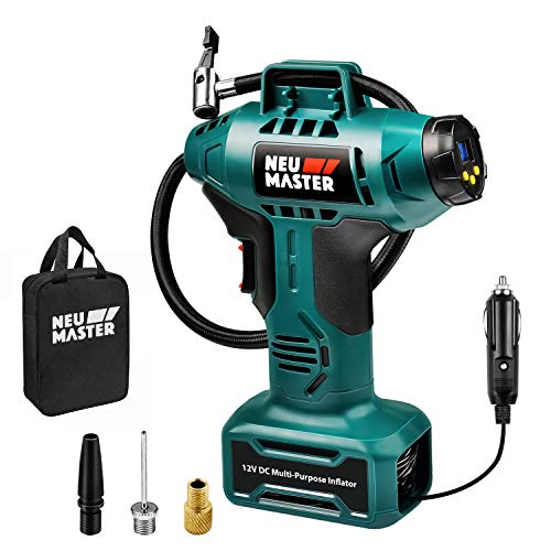 NEU MASTER Auto Air Compressor Tire Inflator, 160 Psi 12V DC Portable Air Compressor Pump, Digital Air Pump with LED Light, Tire Pump for Car Bicycle, Motorcycle, Basketball and Other Inflatables