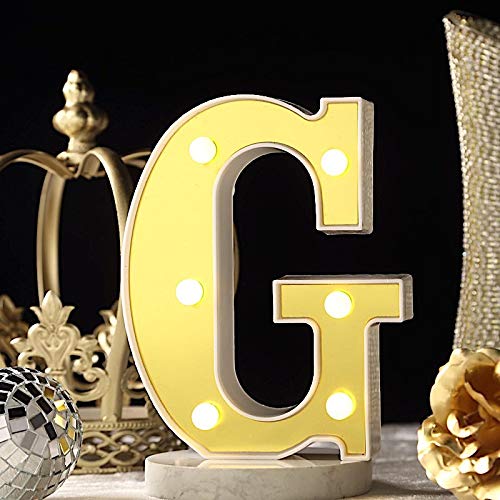 6" tall Gold G Marquee Warm White LED Lighted Alphabet Number Sign Home Wedding Reception Party Bar Tabletop Decorations
