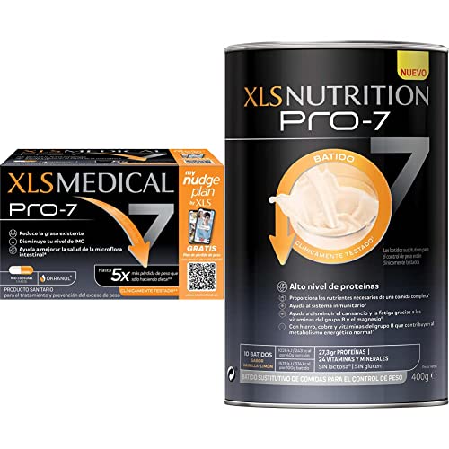 XLS Medical Pro 7 Resultados en 1 Mes con 7 Beneficios, Origen Natural, 180 comprimidos + XLS Nutrition Pro-7 Batido Sustitutivo, Ayuda a Perder Peso y Tonifica, Óptimo Nivel de Proteínas Cover