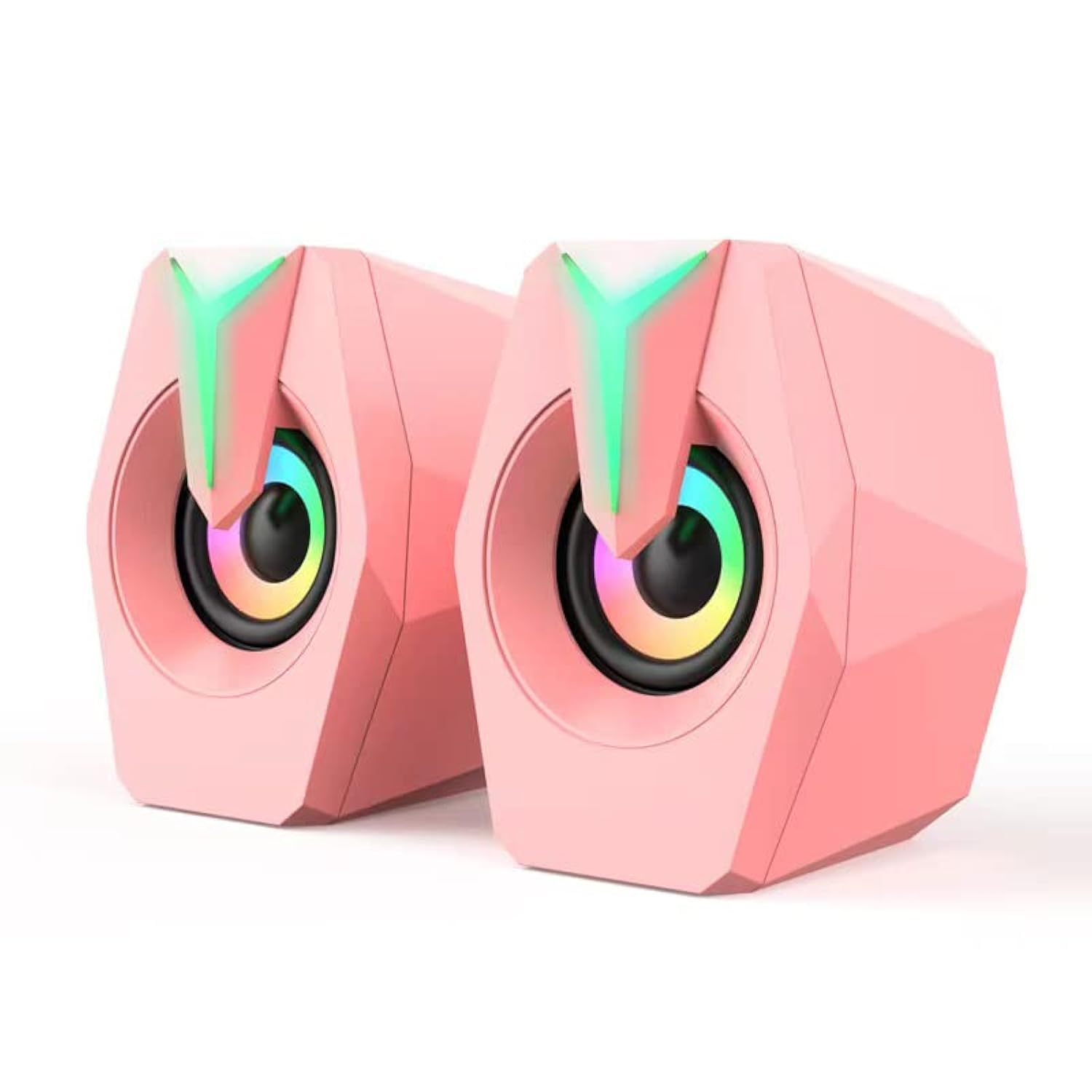 Altavoz de Computadora RGB Rosa Juego LED Altavoz para PC 2.0 con Cable USB y Control de Volumen Estéreo de Doble Canal Multimedia AUX 3.5 mm para Portátil y Computadora, 6 W