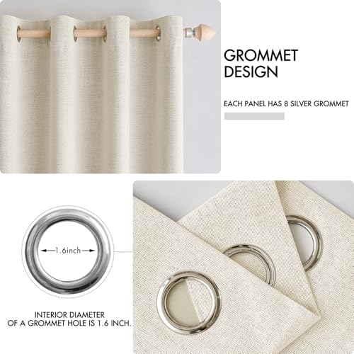 Image of MIULEE 100% Blackout Linen Textured Curtains for Bedroom Solid Thermal Insulated Light Ivory Grommet Room Darkening Curtains & Drapes Luxury Decor for Living Room 52 x 90 Inch (2 Panels)
