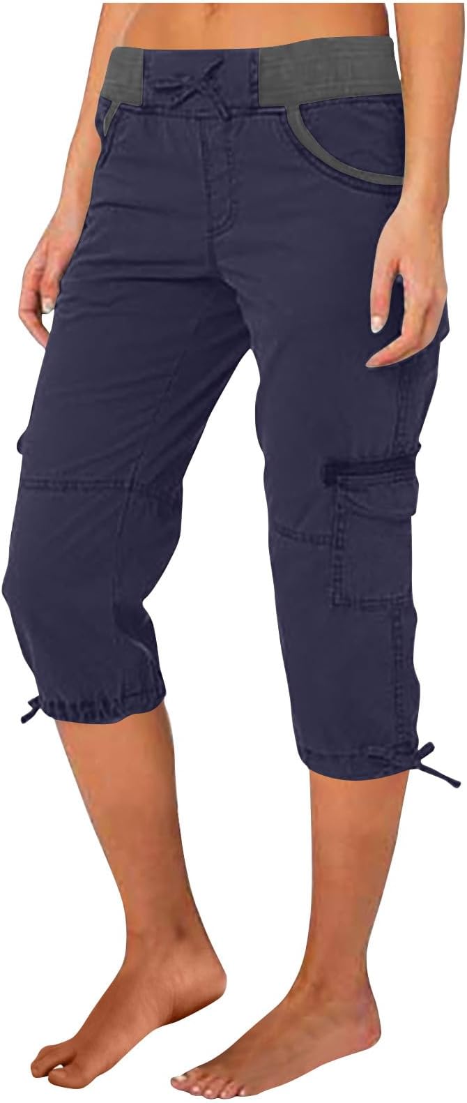 LEHOZIHEQ Capri Pants for Women Casual Summer Wide Leg Pants Drawstring Elastic High Waist Jogger Pants with Pocket