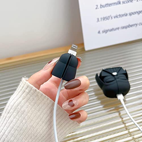 Image of Cartoon 3D Design Protective Case for 18W 20W iPhone 14 13 12 11 Pro Max Fast Charging Cable Adapter Charger, Cute Cartoon Lightning Data Cable Case for iPhone Charger (Black Knight)