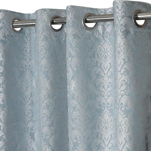 Image of STITCHNEST Damask Jacquard Door Curtain - Light Blue, 7 Feet, Grommet Top - Pack of 1 Elegant Curtain for Living Room & Bedroom