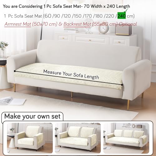 Image of HOKIPO Velvety Quilted Anti-Slip Sofa Cover Mats for L-Shape & 1 /2 / 3 Seater Sofa |DIY Sofa Cover Set, 'Softline Quilted Series' 70(W) x 240(L) cm | Butter Cream (AR-6320-CRM)
