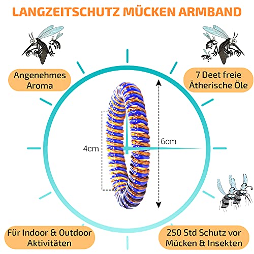 Olleeno® Mückenschutz Armband Moskito Insektenschutz Armband für Outdoor Camping Wandern Sport Anti Mückenarmband für Kinder und Erwachsene (14 Stück + 60 Mückenabwehr Aufkleber)