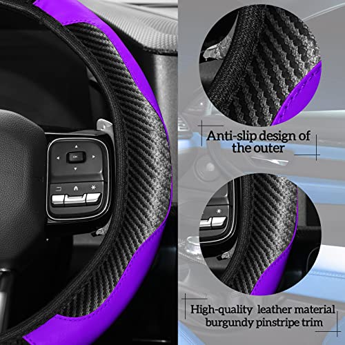 30 Pcs Car Accessories Set Pu Leather Steering Wheel Cover Anti Slip Steering Wheel Protector Car Vent Trim Strips Air Conditioner Insert Strips With Installation Tool For Most Car Suv (Purple, Black) #TOP3
