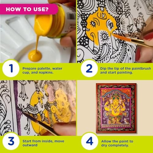 Fevicryl Art of India Pattachitra Kit, Acrylic Paints 12 Shades, 2 Round Brushes, 2 Pre-Designed Canvases, Ideal for Festive Gifting, Artists, Students (Image - 6)