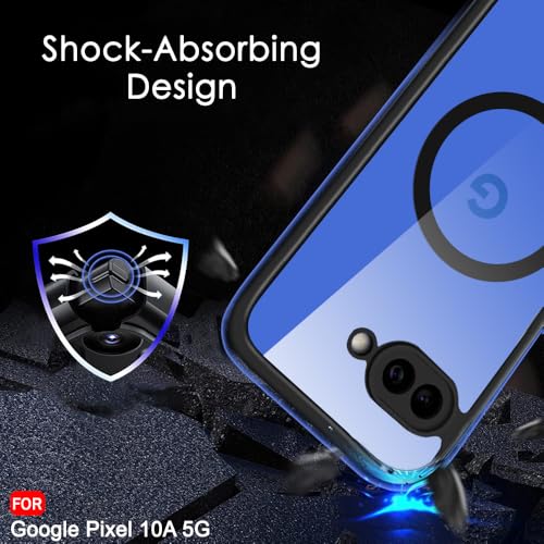 Image of TheGiftKart Hybrid Shockproof Back Cover Case for Google Pixel 10A Compatible with MagSafe | Hard Back Cover Case for Google Pixel 10A (PC & TPU, Transparent Clear Back, Black Sides)