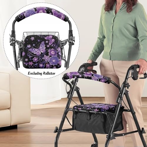 Image of Soft Rollator Walker Seat and Backrest Covers Flowers and Butterflies Rollator Accessories Adjustable Walkers Seat Covers for Ladies