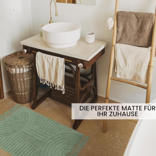 KIBAGA Schöner Boho-Teppich mit Quasten für Badezimmer, weiche Baumwolle, 60 x 91 cm – Ansicht 3