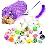 Whoobee 24PCS Cat Toys Kitten Toys Assortments,Variety Pack for Catnip Toy, Cat Tunnel, Bell Crinkle Balls, Feather Wand, Cat Teaser Toy and Spring, Cat Toys Set for Cat, Puppy, Kitty, Kitten