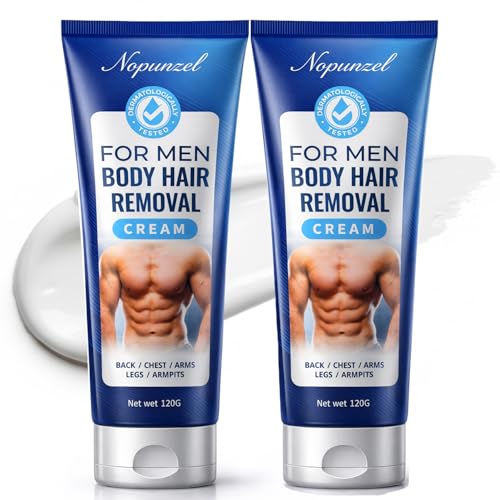 Image of Hair Removal Cream for Men: Depilatory Cream for Intimate Areas and Pubic Area with Vitamin E - Hair Removal for Body Legs Chest Arms Underarms Bikini - Hair Remover - Fast Painless Soothing - 2 Pack