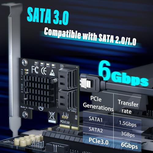 Image of 4-Port SATA Expansion Card (PCIe 3.0 x1 to 6Gbps SATA Card), Supports OS Boot, Compatible with Windows /Mac /Linux /NAS