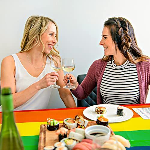 Image of QZYL 4 PCS Pride Decorations, 108 x 54 Inches Disposable Tablecloth, Plastic Rectangle Rainbow Table Covers Stuff, Gay Pride Month Accessories for Rainbow Theme LGBTQ Community Party Decor