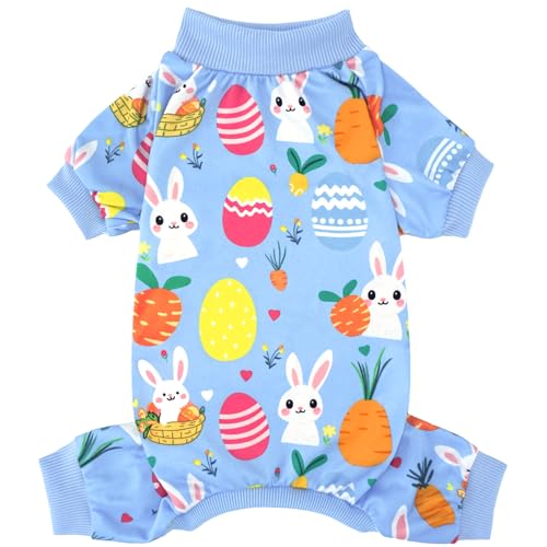 XPUDAC Easter Eggs Dog Pajamas Soft Lightweight Bunny Dog Clothes for Small Medium Dogs Pet Jumpsuit Outfit Cat Apparel-S