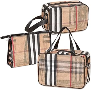 Veki 3 Pieces Set Plaid Striped Transparent Makeup Bag Waterproof Travel Cosmetic Bag Portable Makeup Bags Organizer for Women and Girls Toiletry Bag Pouch Travel Organizer Cases (Stripe)