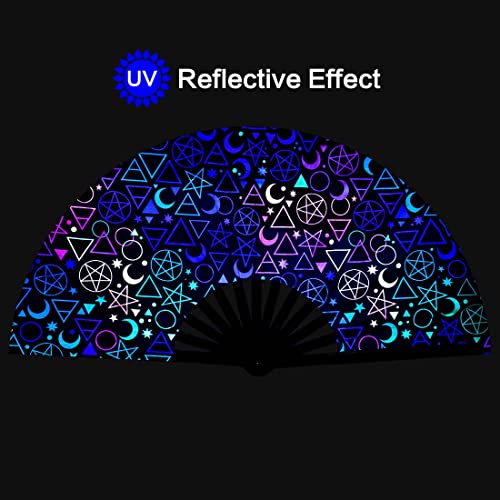 Raveahem Uv Glow Large Rave Bamboo Folding Clack Hand Fan For Men/Women Handheld Fan For Edm, Music Festival,Club,Freaky,Event,Party,Dance,Performance,Decoration, Gift (Alchemical Signs) #TOP1