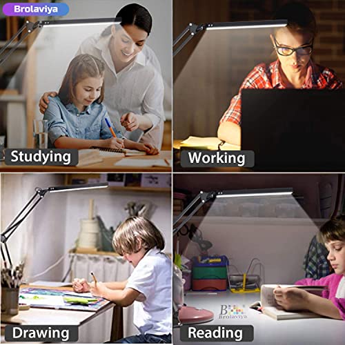 Image of BROLAVIYA Heavy Base LED Desk Lamp Light with Metal arm Table Lamp Stand, 3 Lighting Modes, 360 Degree Spin for Home Office, Desktop, Bedroom, Reading, Study lamp etc