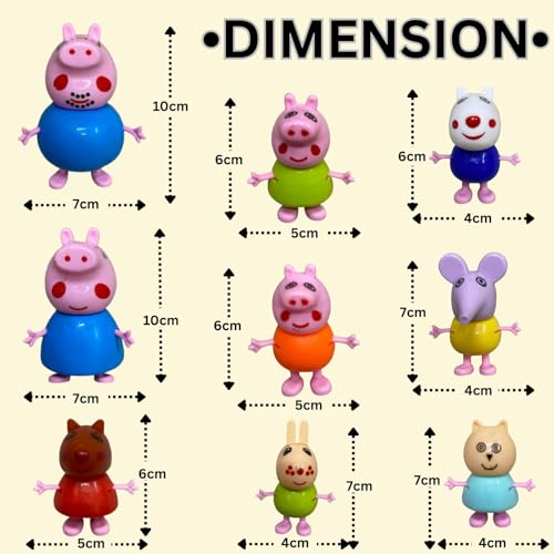 Image of ALCA Peppa Pig Figure Family Set of 9 Pieces | Pretend Play Toy Set with Peppa, George, Mummy Pig, Daddy Pig & Friends | Poseable Family & Friends Action Figures for Kids, Boys & Girls |