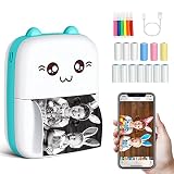 Mini imprimante portable,Imprimante photo thermique sans Fil BT,Mini imprimante bluetooth est livrée Avec 13 rouleaux de papier thermique, stylo de couleur,pour l'impression de photos, d'étiquettes