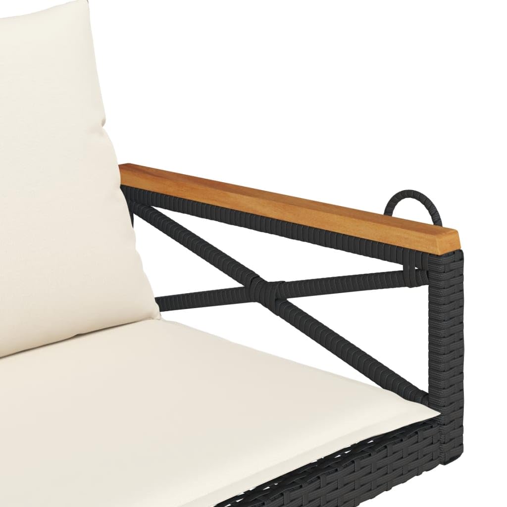 vidaXL Hängebank mit Kissen, Hängeschaukel mit Befestigungsringen, Schaukelbank für Außenbereich, Gartenschaukel, Modern, Schwarz Poly Rattan