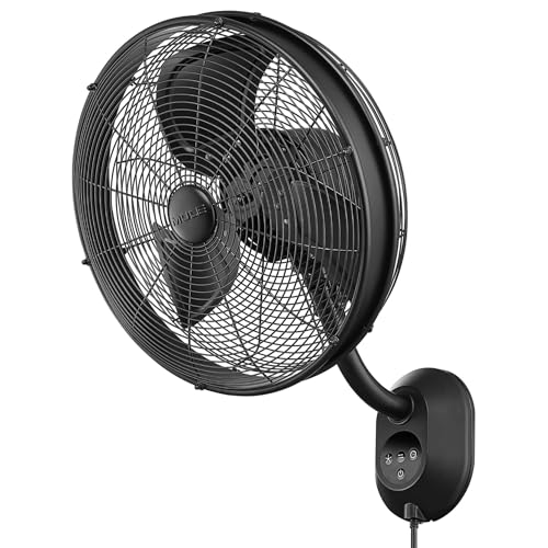 MULE 18 Oscillating Fan - 5100 CFM Wet-Rated Wall Mount Fan with Oscillation 3 Speeds Remote Control & 8 Foot Cord Matte Black 52052