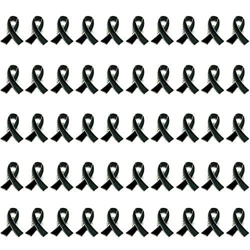 Image of Black Awareness Ribbon Pins 50Pcs Melanoma Skin Cancer Awareness Pin Accidents,Anti-Terrorism,Gang Prevention Awareness Brooch,Mourning Remembrance Day Gifts
