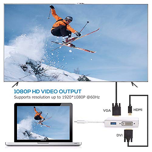 Image of USB C to HDMI /VGA /USB 3.0 Adapter,USB 3.1 Type-C Hub to HDMI 4K VGA USB Adaptor Converter (Thunderbolt 3 Compatible),5 in1USB C Hub Adapter Compatible for 2016 /2017 /2018 MacBook /MacBook Pro and More - TD-522H