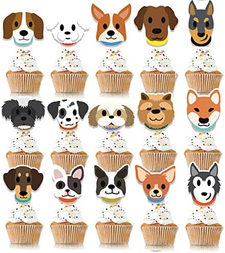KUDES 32Pcs Dog Cupcake Toppers - Cute Puppy Faces Cake Topper Picks Party Bunting Decorations for Dog Puppy Theme Kids Birthday Party Supplies