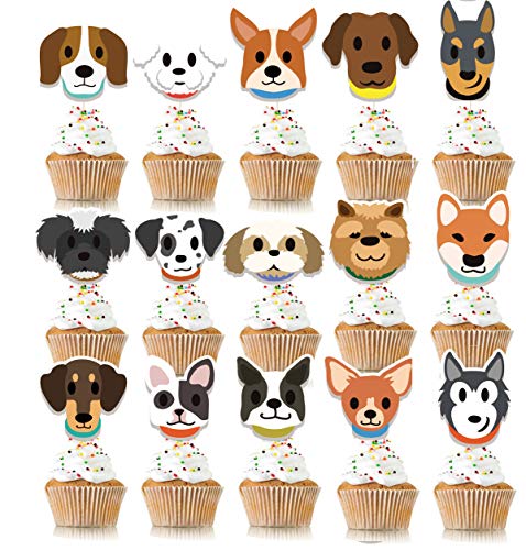 Kudes 32Pcs Dog Cupcake Toppers - Cute Puppy Faces Cake Topper Picks Party Bunting Decorations For Dog Puppy Theme Kids Birthday Party Supplies #TOP3