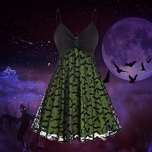 Falda de vestir de gasa doble capa con cuello en Y y diseño Halloween 2