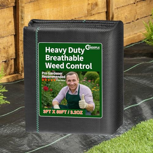 HOOPLE 3FT x 50FT Heavy-Duty Weed Barrier Fabric – Woven Landscape Fabric for Gardening, Weed Block Ground Cover Mat, Geotextile Fabric for Underlayment & Driveways - Best Weed barrier fabric