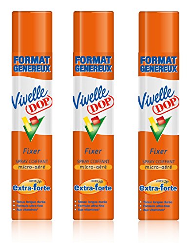 Fixer Spray Coiffant VIVELLE DOP extra-forte fini sans résidus lot de 3 pour cheveux rebelles